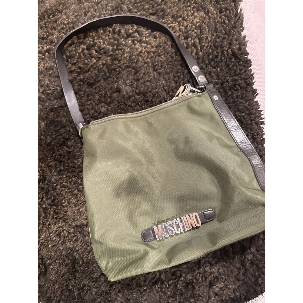 Moschino Redwall Italy Vintage Army Green Nylon Shoulder Tote Bag